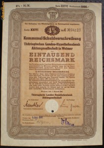 17. GERMANIA OBLIGATIUNE 1000 REICHSMARK 1.08.1941 WEIMAR foto