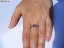 Inel aur galben 14K, 2.6g, montura catedrala cu 24 BRILIANTE si un RUBIN foto