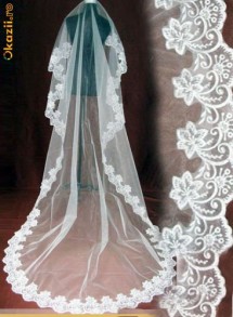 Voal mireasa tip catedrala  2,8 m , cu broderie  - NOU - 2 / voal brodat lung , voaluri dantela foto
