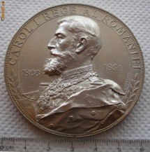 Carol I Rege al Romaniei - jubileul de 25 ani de domnie 1866 - 1891 - argintata - stare impecabila - gravor A. Scharff - piesa superba foto