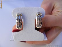 Cercei aur multitone 14K, 8.2g, model HOOP ornati cu 24 BRILIANTE champagne, 3/4 carate !! foto