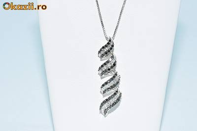 Pandantiv UNICAT swirl ornat cu DIAMANTE albe si negre foto mare