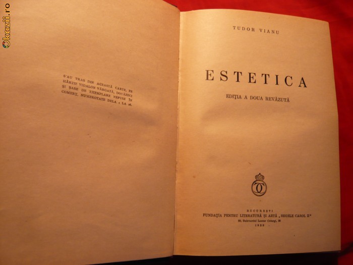 TUDOR VIANU - ESTETICA - Ed.IIa revazuta 1939 foto mare