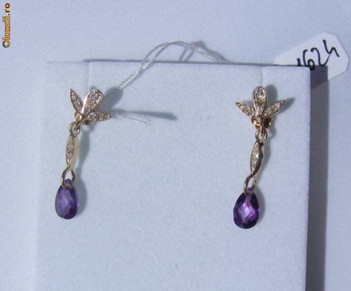 superdraguti Cercei aur 14k ornati cu 2.2ct AMETISTE si BRILIANTE foto mare