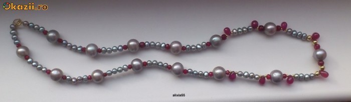 COLIER DIN PERLE NATURALE GRI-10MM SI RUBINE BRIOLITE-12 CT foto mare