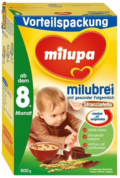 Cereale cu lapte MILUPA Straciatella (bebe peste 8 luni) 500gr, GERMANIA (livrare gratuita la comenzi peste 70 lei; vezi detalii in poza nr.2) foto mare