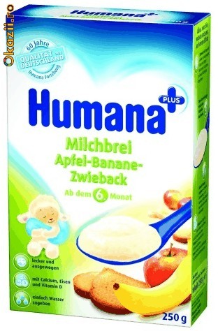 Cereale Humana cu lapte MAR + BANANA + PESMET (bebe peste 6 luni) 250gr,GERMANIA (livrare gratuita la comenzi peste 70 lei;vezi detalii in poza nr.2) foto mare