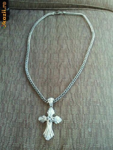 Masiv Lant + Cruce argint solid  926 foto mare