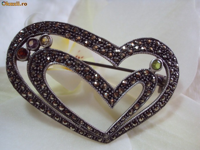 SUPERBA BROSA DIN ARGINT CU MARCASITE. foto mare