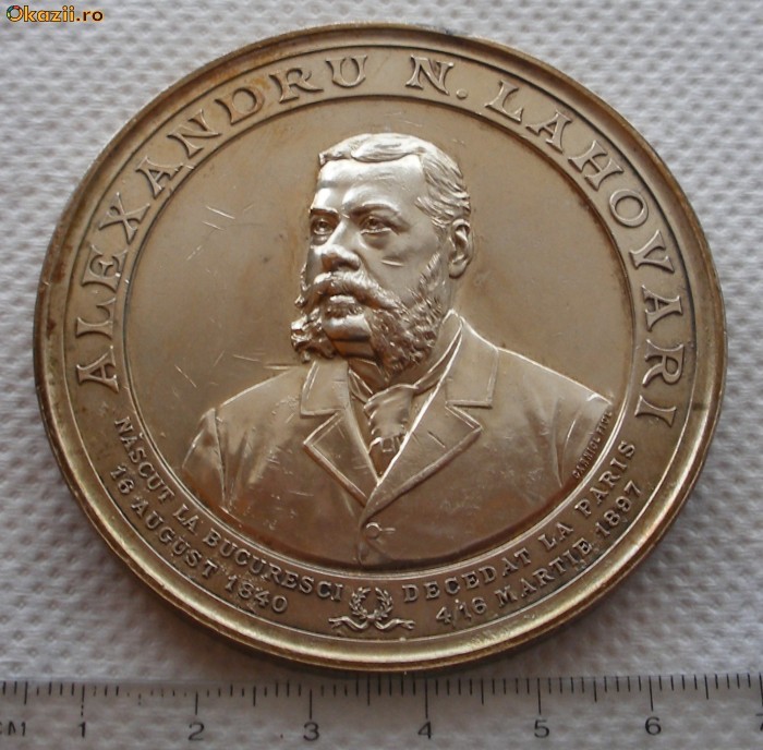 Alexandru N. Lahovari 1840 - 1897 - Membru Statornic al Partidului Conservator - gravor Carriol fiul - varianta argintata - rara foto mare