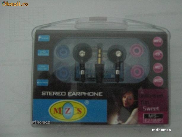 Casti stereo in-ear pentru ipod, iphone, psp sau orice model de telefon cu mufa jack de 3.5 mm + bonus doua seturi de doape cauciuc bonus foto mare