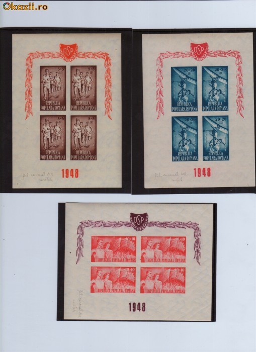 1948-ORGANIZATIA SPORTULUI POPULAR (O.S.P.) DANTELET SI NEDANTELAT IN BLOCURI DE  4 foto mare