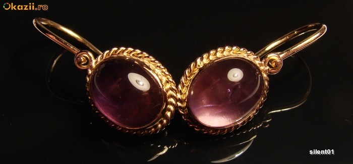 cercei aur 14K cu amethyst amethist russia art deco foto mare