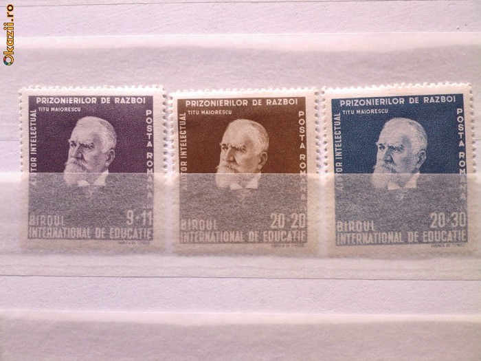1942- Titu Maiorescu - serie completa nestamp. - sarniera foto mare